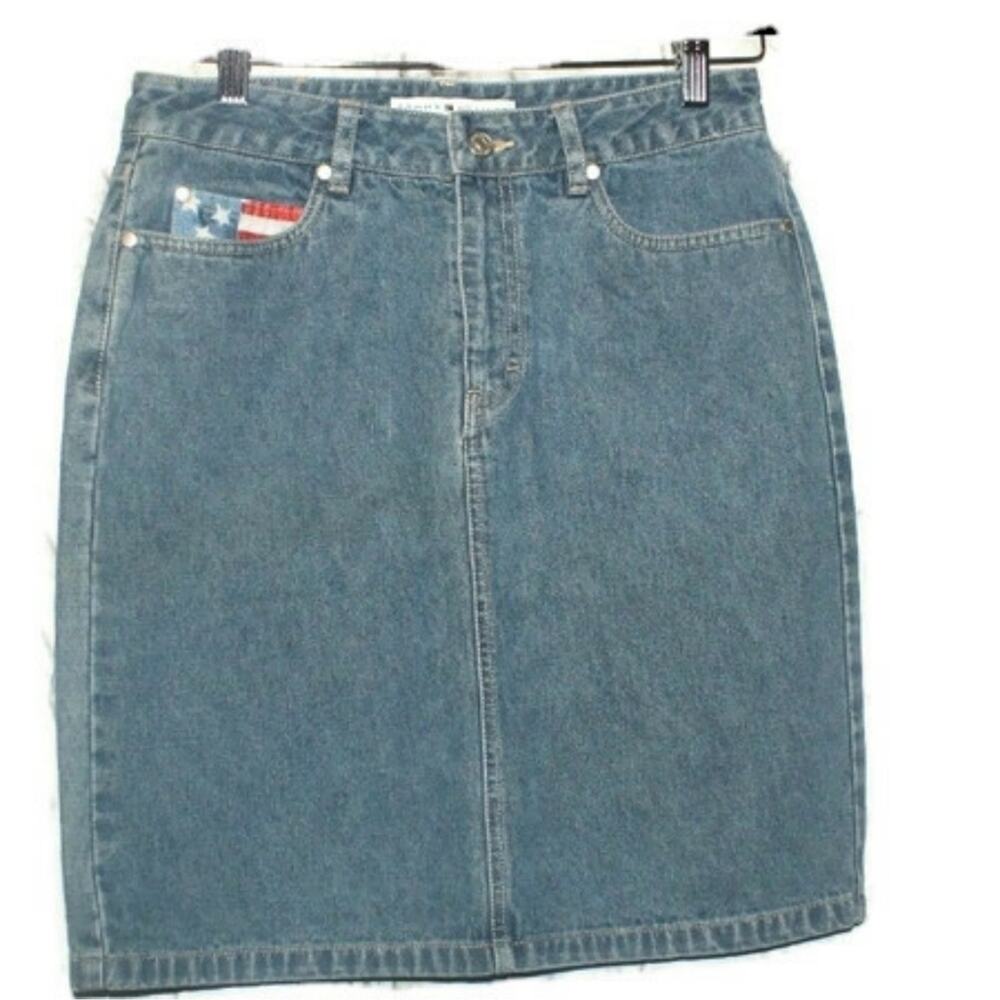Y2K Tommy Hilfiger Jean Skirt Size‎ 4 Small Americana Vintage